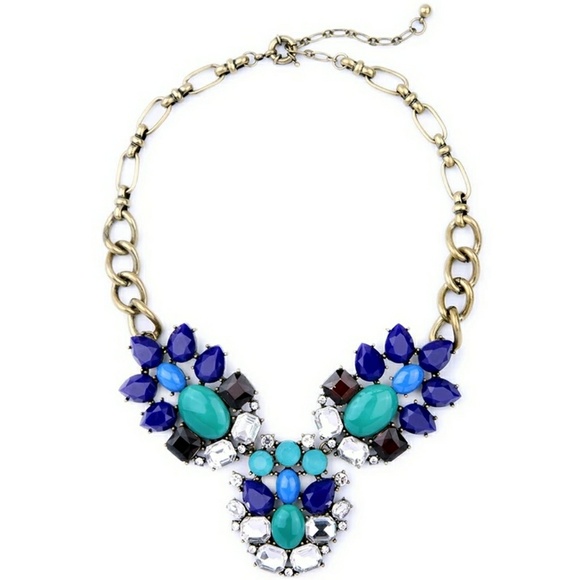 J&E Bijou Jewelry - Blue Peacock Crystal Vintage Statement Necklace